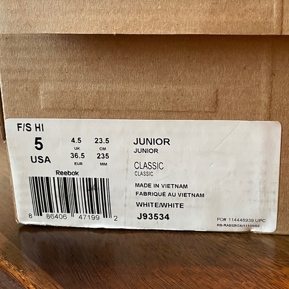 *NIB* REEBOK CLASSIC size 5 strap juniors kids white NEW 80s 90s Retro Vintage - Picture 6 of 7